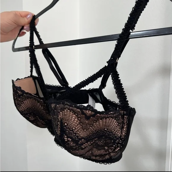 NEW Bebe Rexha x Adore Me Kimmy Push Up Balconette Bra Black Tan Nude Lace 34DDD - Picture 7 of 7